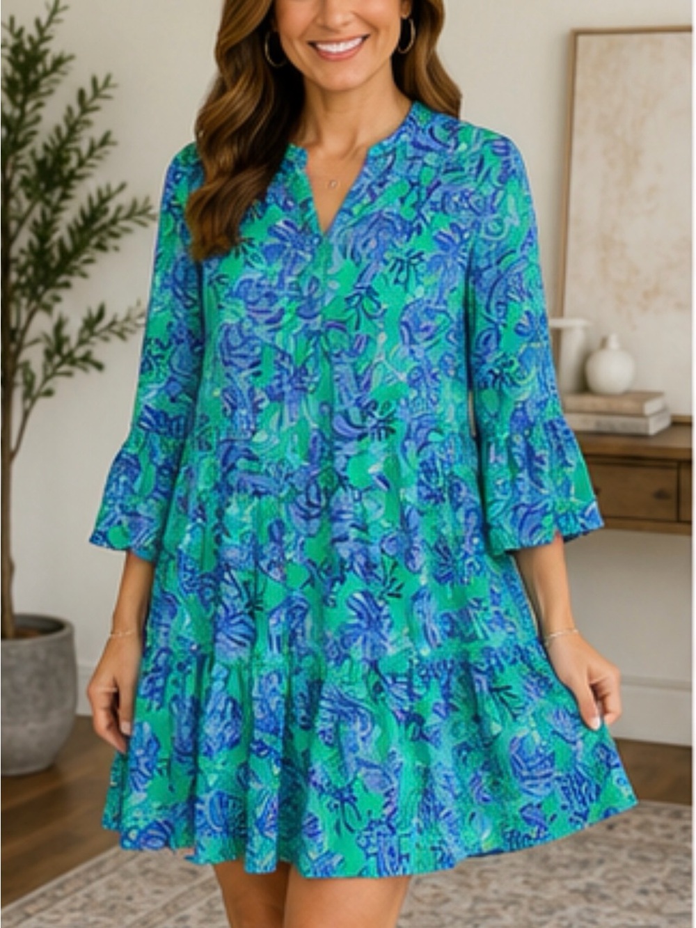 Lilly Pulitzer Green and Blue Asymmetrical Tunic Dress